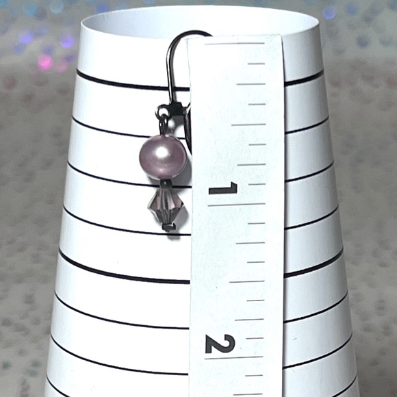 Lavender Pearl and Crystal Lever Back Earrings - Picture 4 of 4